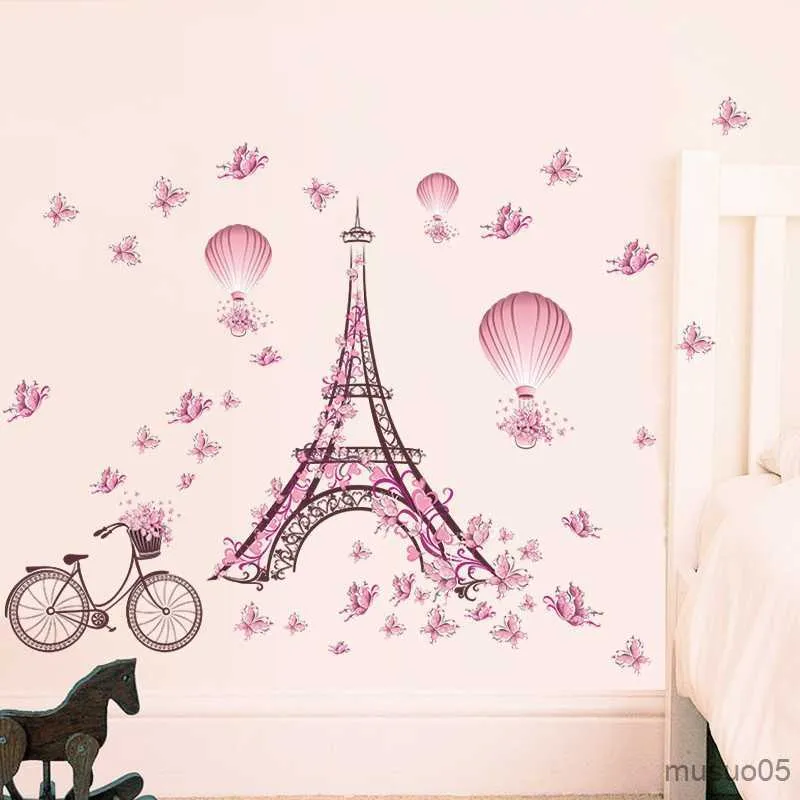 Naklejki dla zabawek dla dzieci romantyczne naklejki ścienne Tower Naklejki do salonu sypialnia dekoracja rowerowa kwiat gorące powietrze balon dekoracja ślubna