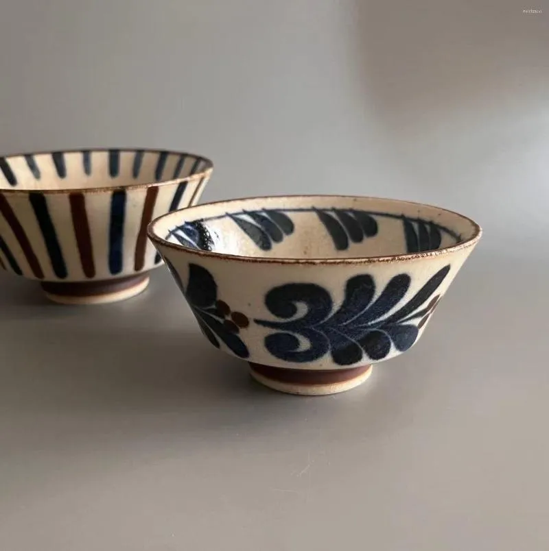 Bowls Japanese Made Underglaze Colored Rough Pottery Rice Bowl Single Soup Salad