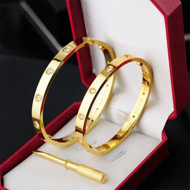 liefde armband designer sieraden gouden manchet Schroefarmbanden Schroevendraaier armbanden Titanium Staal belcher Zilver 4CZ voor Dames Heren feestcadeau designer armband