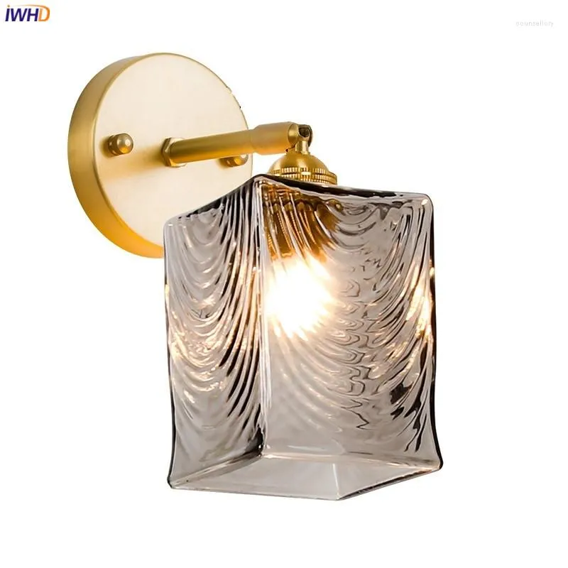 Wall Lamps IWHD Square Glass LED Light Fixtures Home Indoor Decor Pull Copper Bedroom Living Room Bathroom Nordic Modern Wandlamp