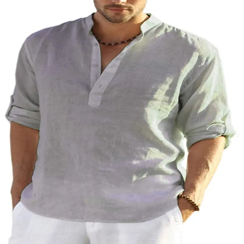 Camisa de grife de grife masculino de linho de linho de algodão casual masculino Camiseta de manga longa camise