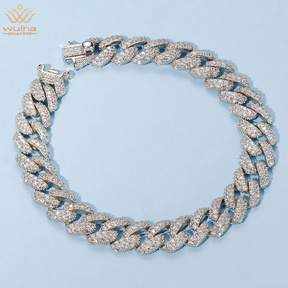 Chain wuiha hip hop rock sólido 925 prata esterlina criou uma pulseira cubana de diamante para homens e mulheres jóias requintadas direto 230512