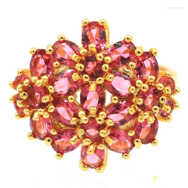 Klusterringar 21x20mm uttalande rosa kunzite rhodolit granat blod rubin damer bröllop 14k guld silver droppe