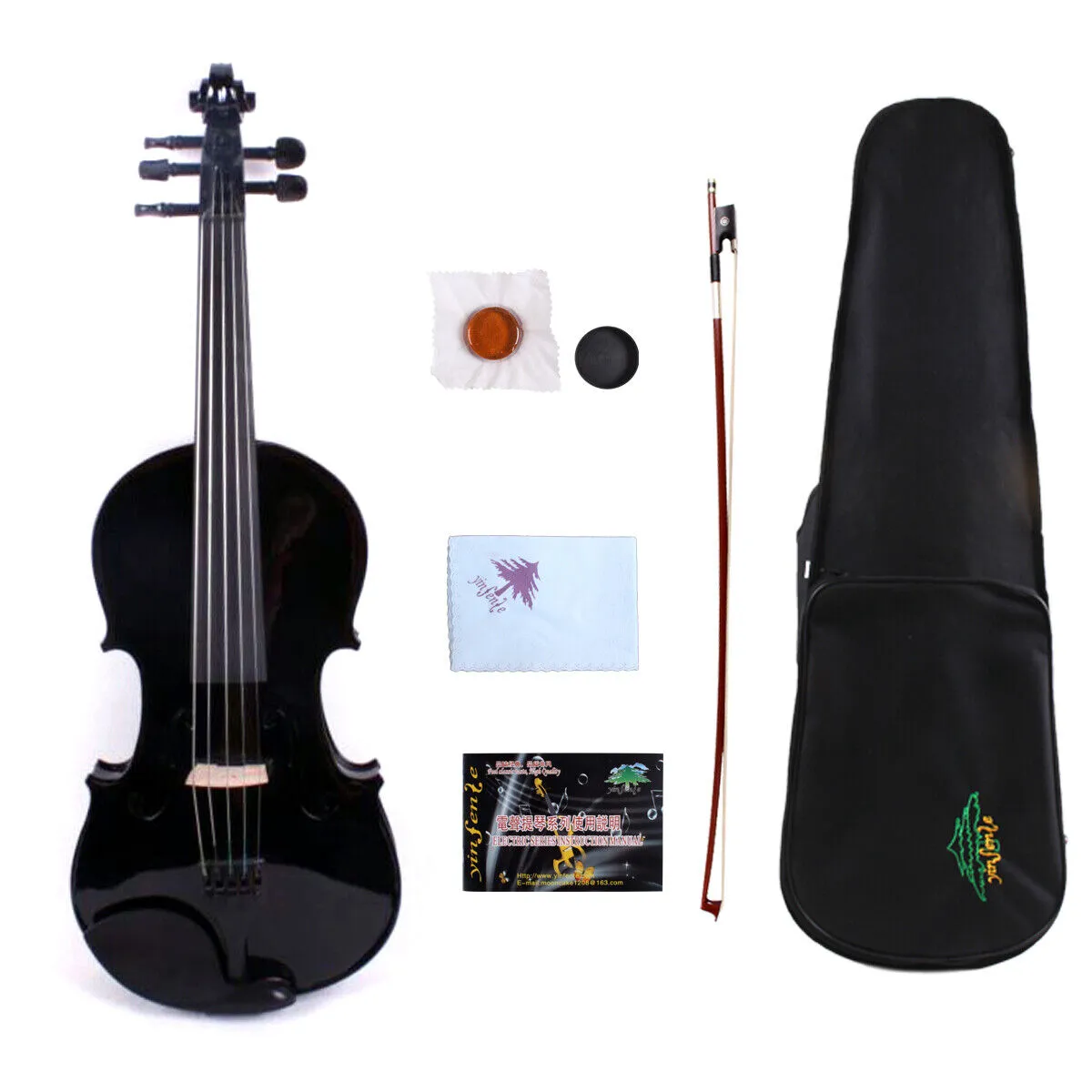 Yinfente Violino acustico a 5 corde Nero 4/4 Acero + Abete senza custodia + Arco + Colofonia # VL1