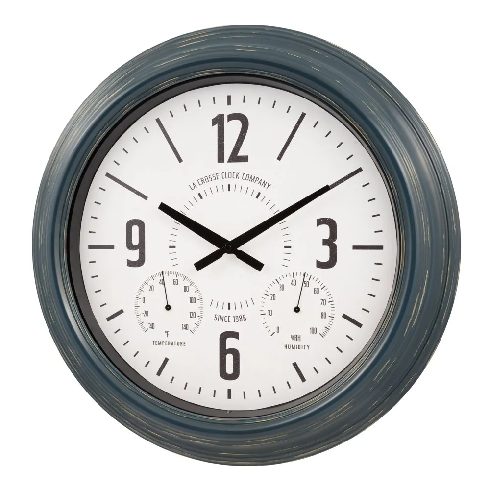 La Crosse Clock 18 Hamilton Indoor Outdoor Orologio analogico al quarzo analogico blu analogico in metallo, 433-3838