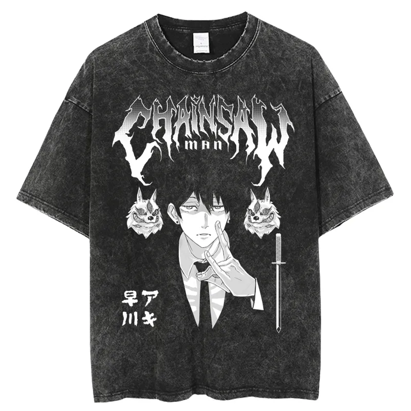 Damen T-Shirt Harajuku Chainsaw Man T-Shirt Männer Hip Hop Vintage Washed Übergroße Anime T-Shirts für Frauen Streetwear T-Shirts 100% Baumwolle T-Shirt 230515