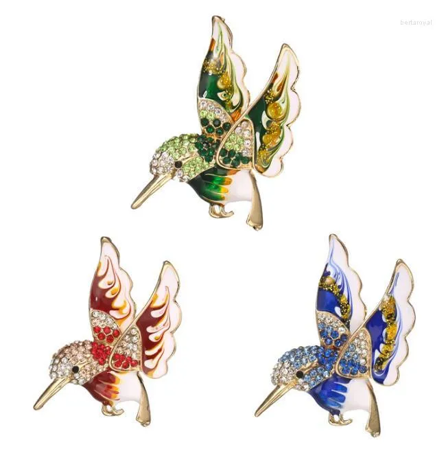 Brooches 50pcs/lot 3 Colors Crystal Blue Enamel Lovely Bird Brooch Clear Gold-Tone