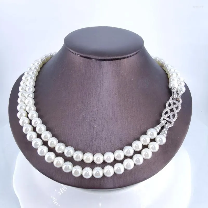 Choker 2023 Fashion Elegant Shell Pearl Crystal Zircon Doblue Row Necklace Wedding Bride Banquet Dressing Dinner Party Jewelry