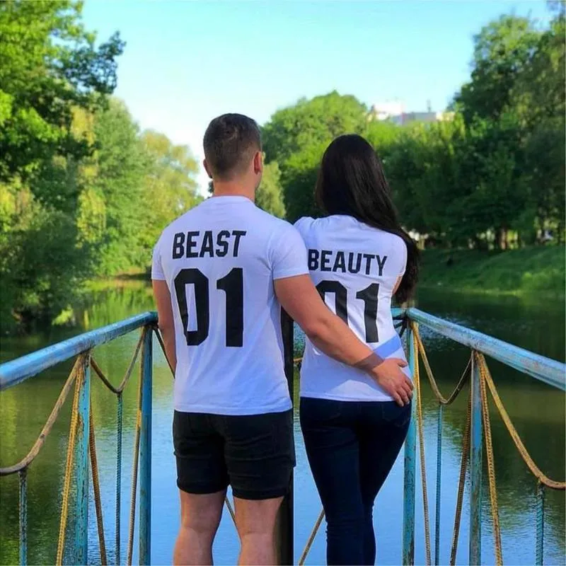 T-shirts pour hommes chemise en coton complet hommes femmes cadeaux saint valentin col rond à manches courtes T-shirt lettre imprimé Couple T-shirt vêtements t-shirts