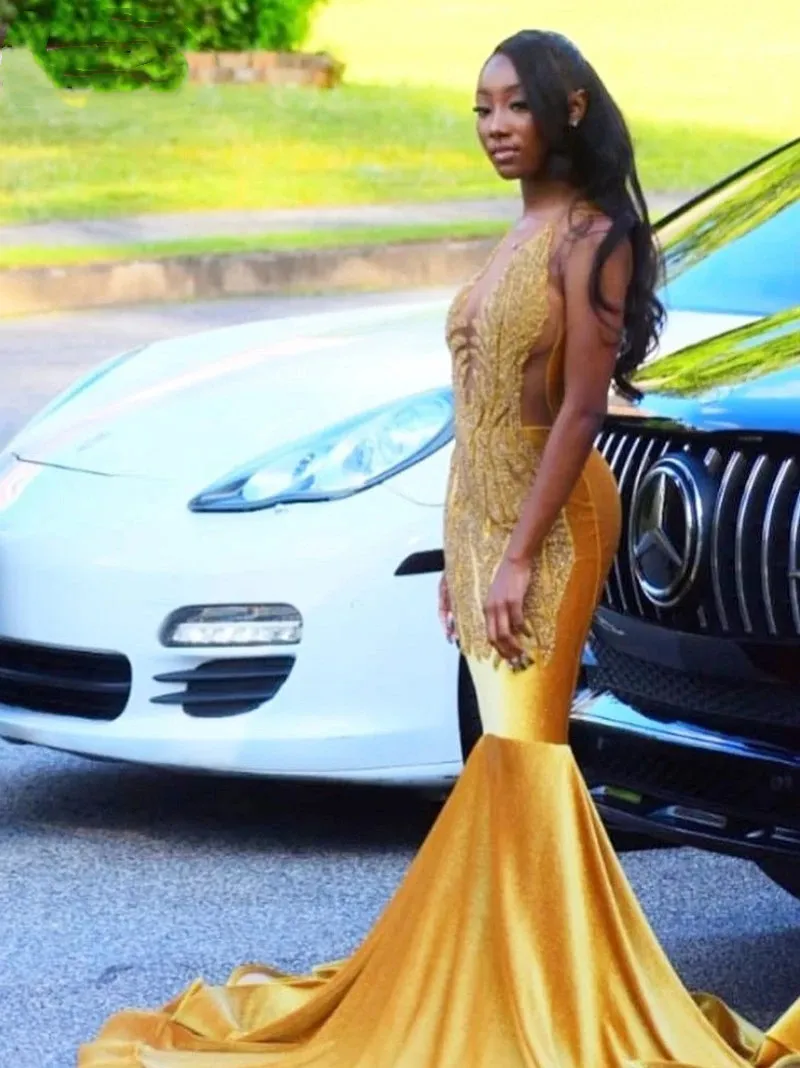 Gold velvet prom dress new arrivals