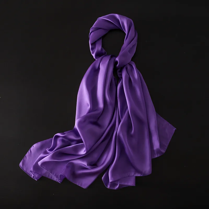 Sarongs lyxmärke 100% Silk Scarf Women Stora sjalar Pashmina Hijab Foulard Echarpe Design Solid Lady Beach Stole Head Scarves 230515