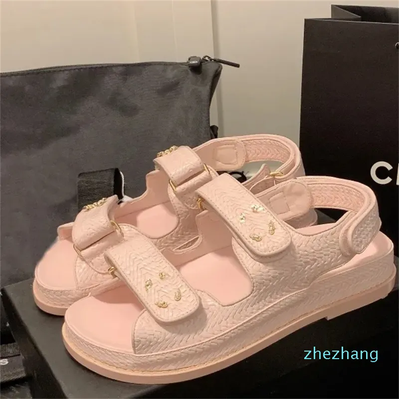 2023-WOMEN CALFSKIN LEATHER SANDALS SLINGALS SLINGBACK منصة Sandal Summer Beach Shoes Diamond Buckle Strap Flats Shonted Wedge Sports Shoe