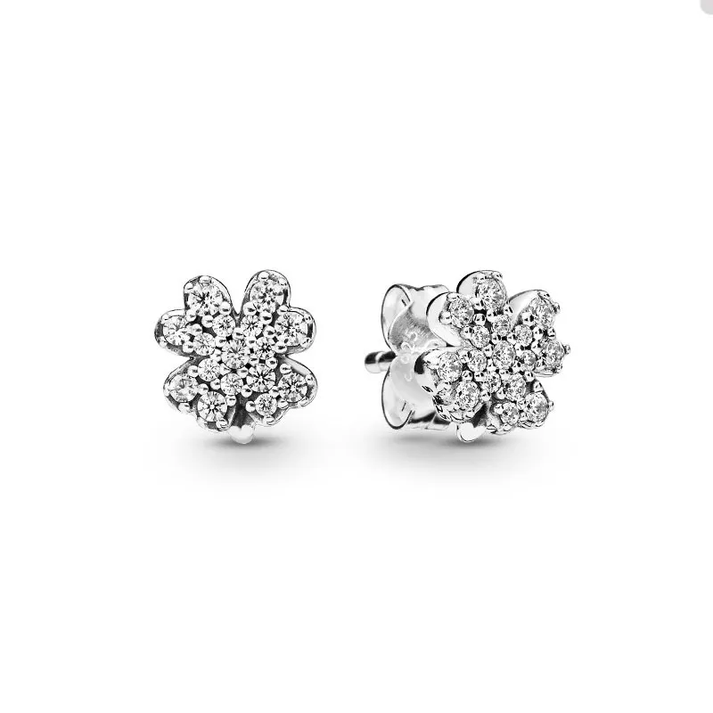 Kristall-Diamant-Klee-Ohrstecker für Pandora, echtes Sterlingsilber, niedlicher Party-Schmuck, Designer-Ohrring-Set für Frauen, Schwestern, Geschenk-Ohrring mit Originalverpackung