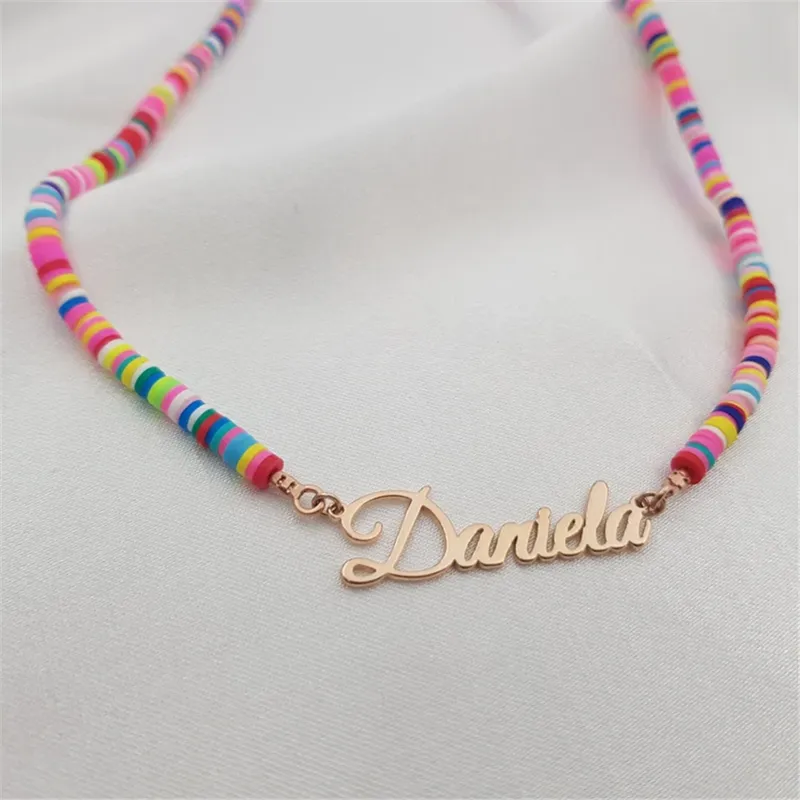 Custom Random Color Chromatic Chain Name Necklace Jewelry Stainless Steel Personalized Nameplate Necklace Women Girl Accessories