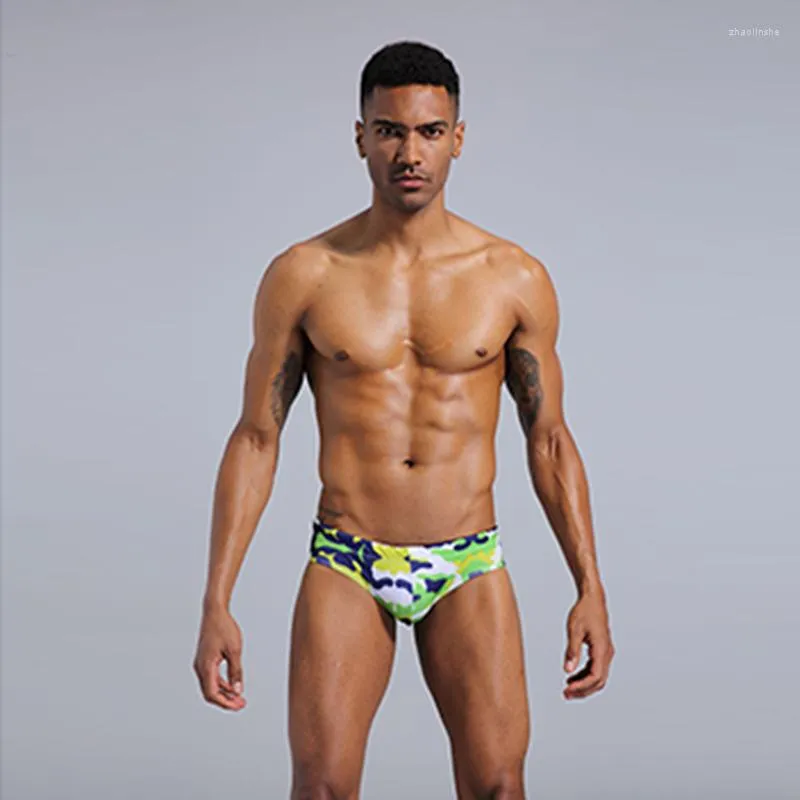 Breathable Mens Swim Male Bikini Briefs With Printed Design Sexy