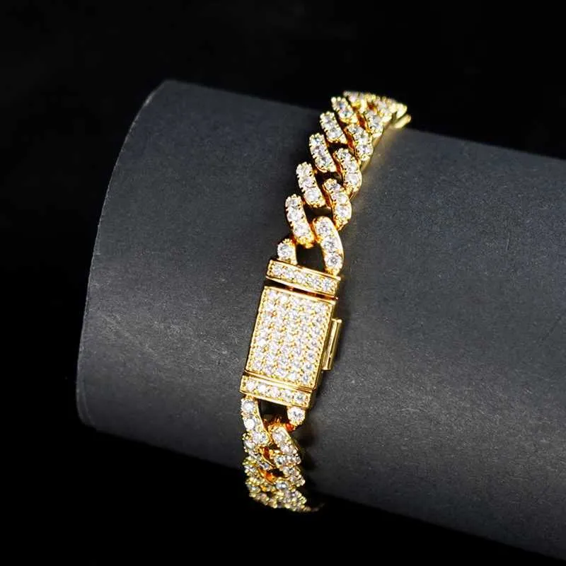 Edlen Schmuck Männer 9mm 925 Gold Überzogene Sterling Silber Vvs Moissanit Diamant Cuban Link Armband Armbänder Frauen Männer Luxus