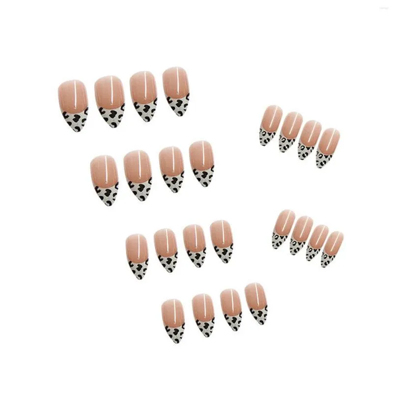 Valse nagels nep korte luipaardprint nagelstickers afgewerkt 24 pc's met lijmkit faux ongle