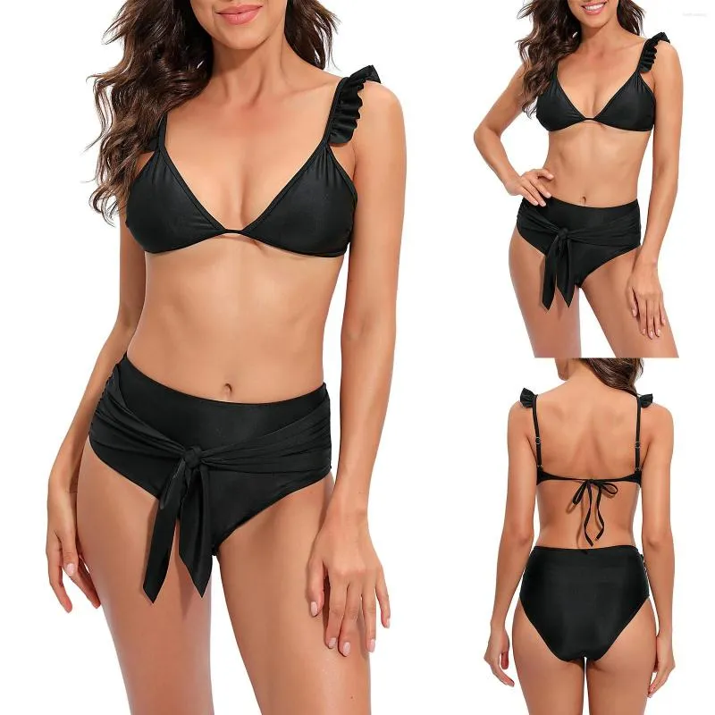 Kvinnors badkläder Kvinnor Sexig temperament Bikini Summer Swimsuit 2023 Black Two Piece Set Push Up Thong Bathing Suit