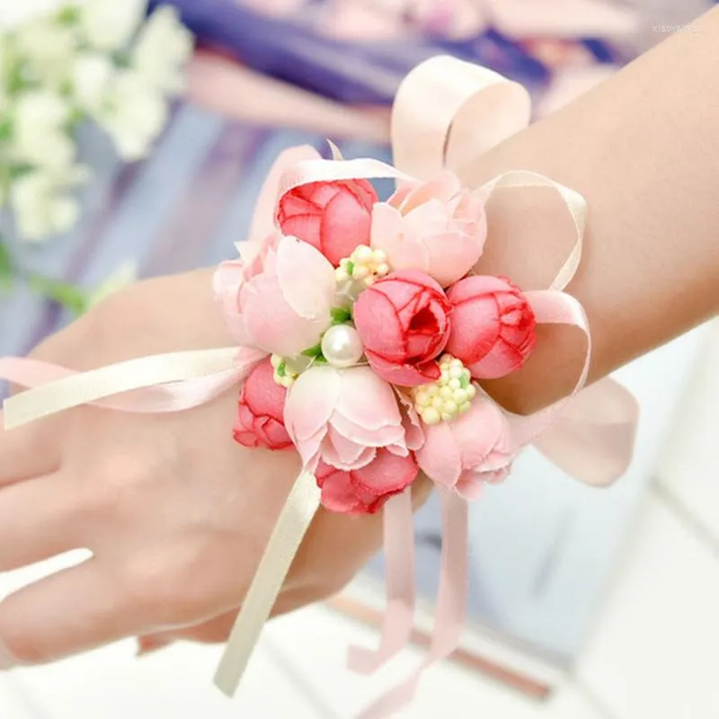 Flores decorativas Corsage Wrist Damas de dama de honra Bride artificial para a decoração de festa de dança de casamento baile de noiva