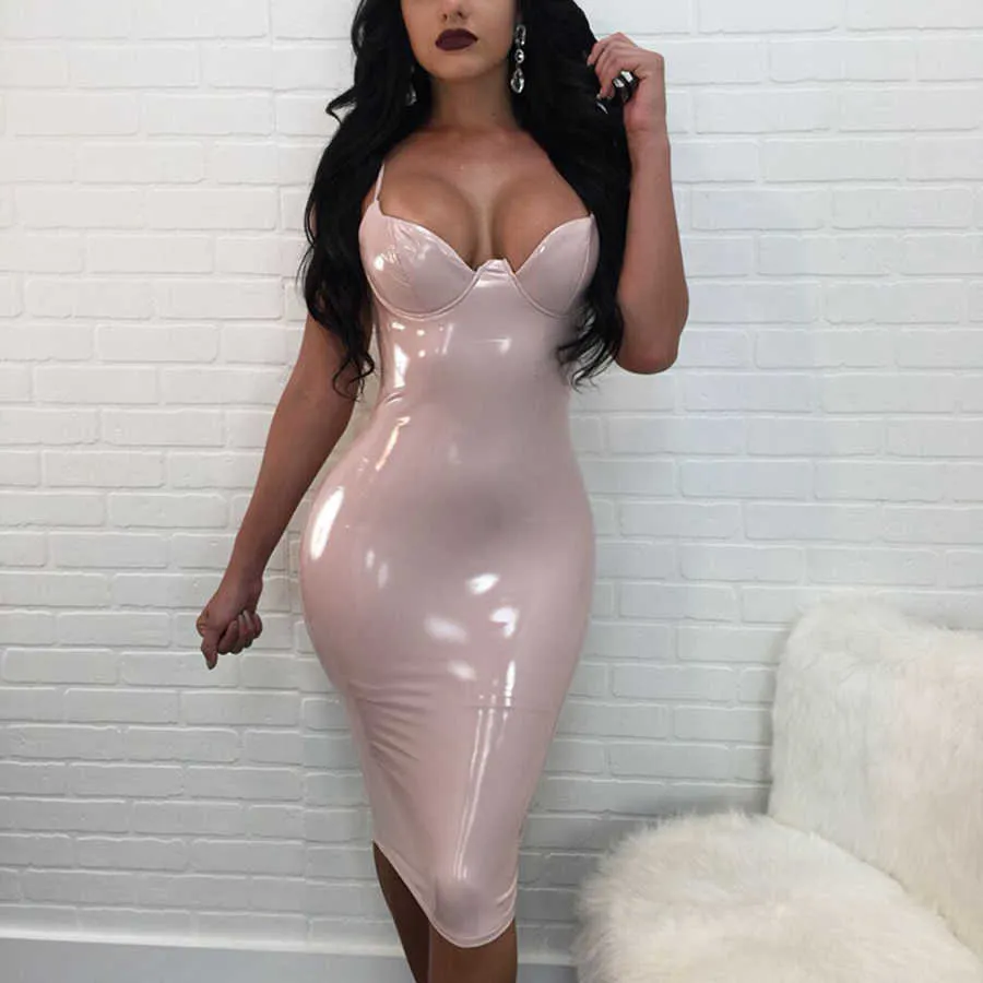 Sukienki imprezowe nowe sukienki letnia Kobiety Sexy Club Sukienka klubowa nowa szata femme pu sukienka lateksowa błyszcząca seksowna bodycon midi sukienka M-4xl P230515