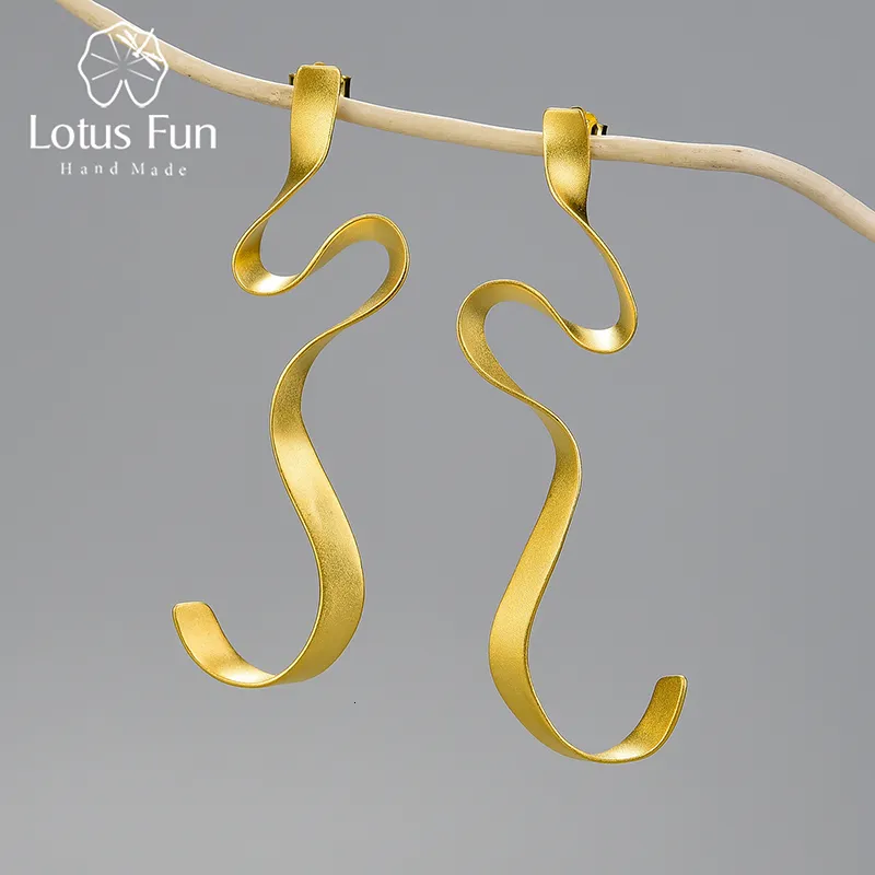 Ciondola Lampadario Lotus Fun Minimalismo Spirale Curva Orecchini pendenti lunghi per le donne Regalo Vero argento sterling 925 Gioielli dal design insolito 230515