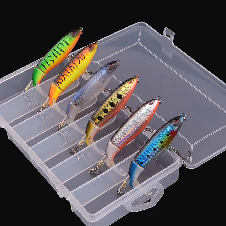 6pcs Whopper Plopper Floating Bass Lures Fishing Topwater Lure Rotating Tail