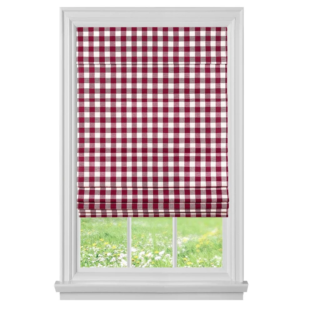 Achim Buffalo Check Roman Indoor Indopless Burgundy Polyester Light Filtering Wind Roman Preated Shade, 64 L X 36 W
