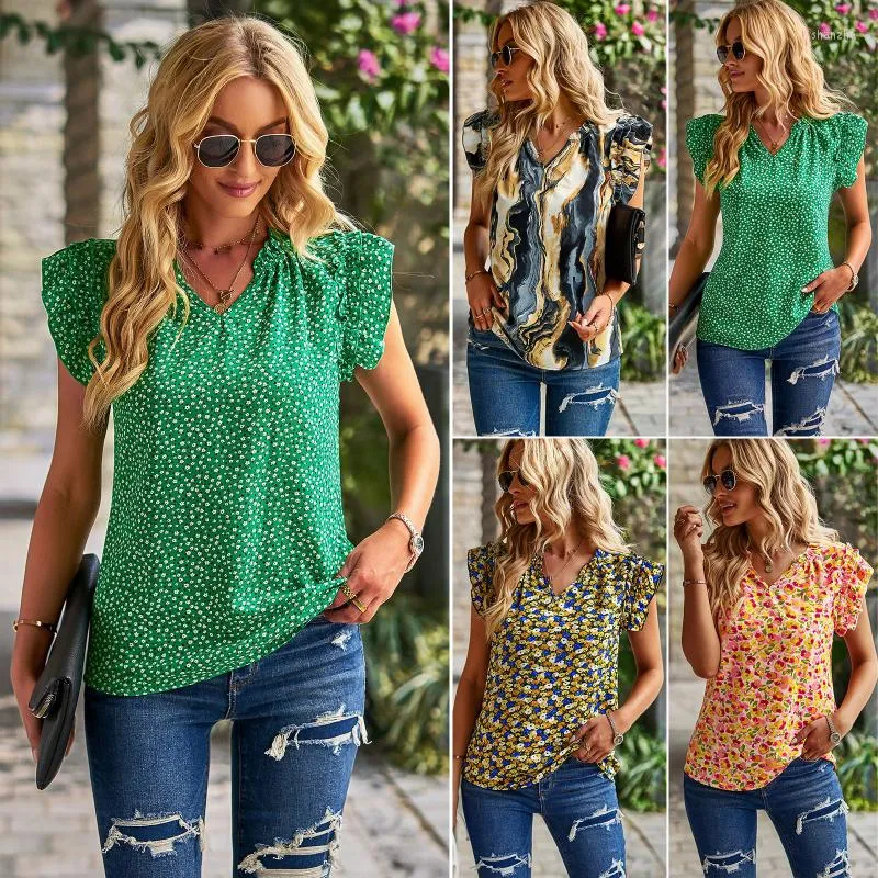 Blusas De Mujer 2023 Moda Verano Mujer Manga Corta Blusa Con Cuello En V  Camisa Elegante Mariposa Pulóver Tops Flor Ropa Casual 24783 De 22,83 €