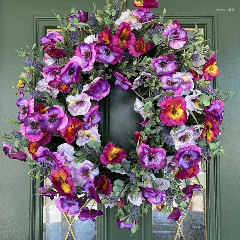 Fleurs décoratives couronne de printemps fleur de pensée violette porte d'entrée mariage artificiel toutes les saisons couronnes de fleurs colorées