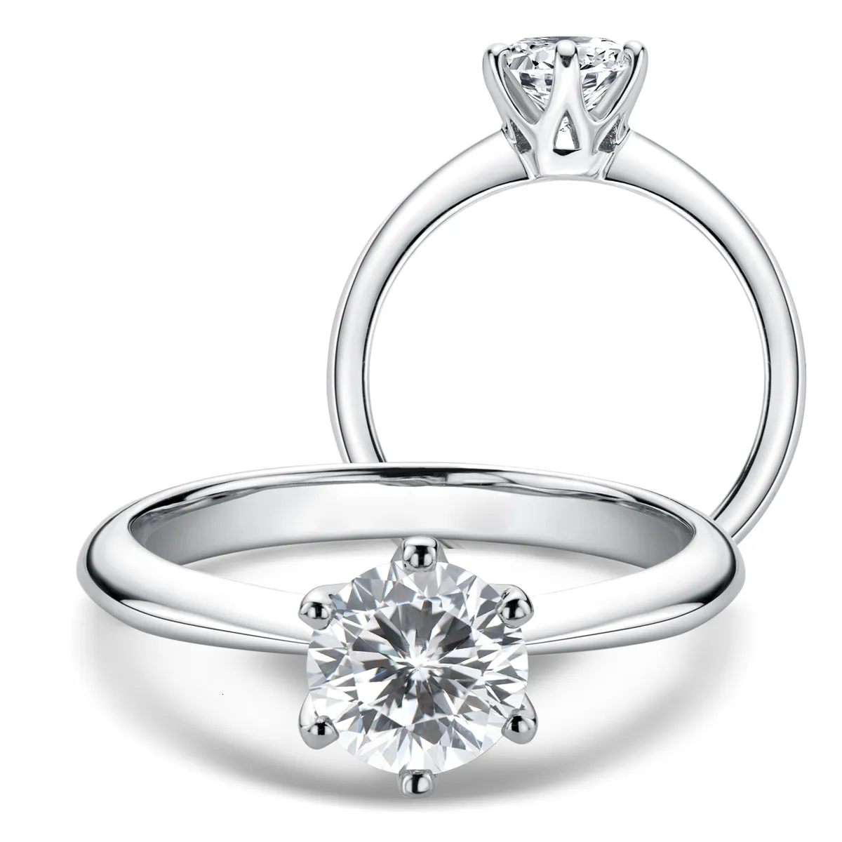 Solitaire Ring LESF Diamond Ring 925 Silverförlovningsring Klassisk Rund Kvinnors bröllopspresent storlek 0.51.0 230512