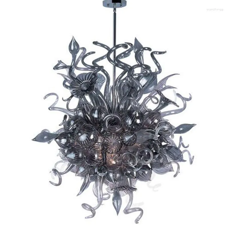 Lustres Moderne Art Déco Lustre En Verre Soufflé À La Main Gris Lustre LED Luminaire Pour La Décoration De La Maison Lumières