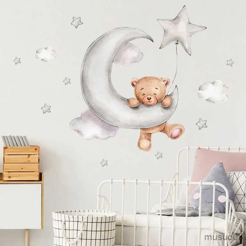 Autocollants jouets pour enfants lune nuage grands Stickers muraux pour chambres d'enfants garçons étoiles grands Stickers muraux pour chambre d'enfants ours chambre décoration