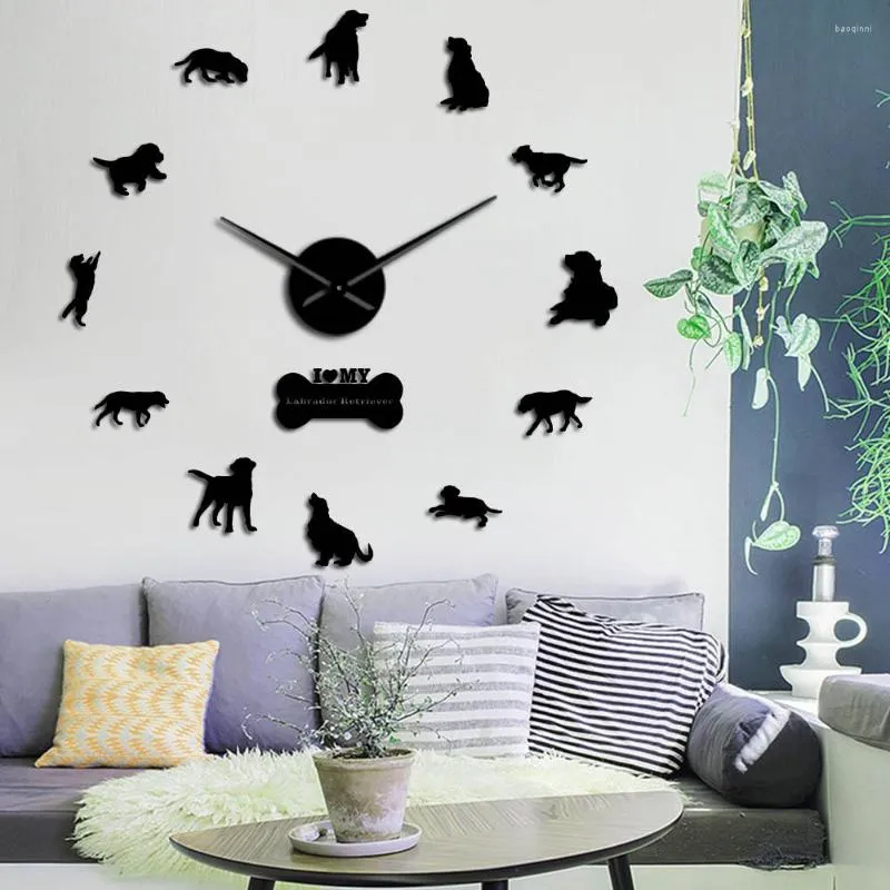 Duvar Saatleri Labrador Retriever köpek ırkları büyük zaman saati kendi kendine yapışkan hayvanlar diy 3d kulüp yavru sevgilisi oda sanat dekoru