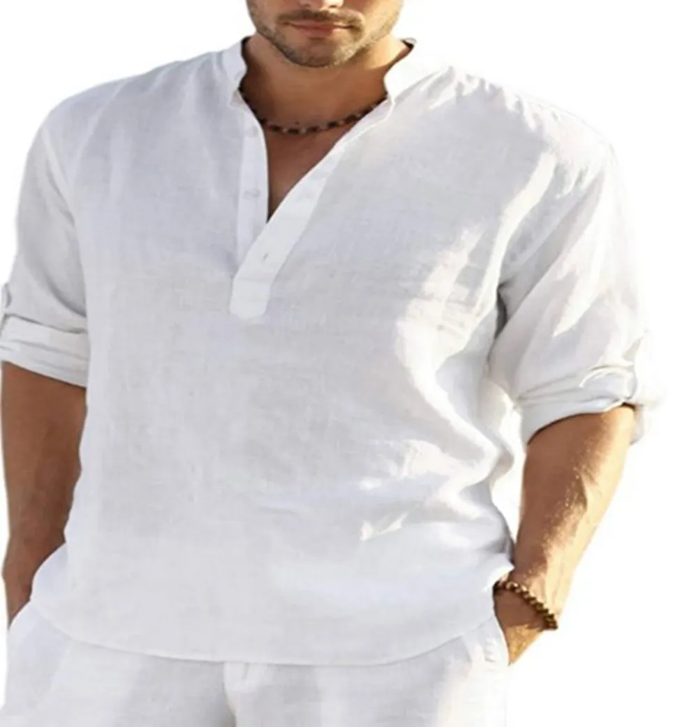 designer shirt mens New Men's Linen Long Sleeve Shirt Solid Color Casual Long Sleeve Cotton Linen Shirt Tops Hemp Shirt