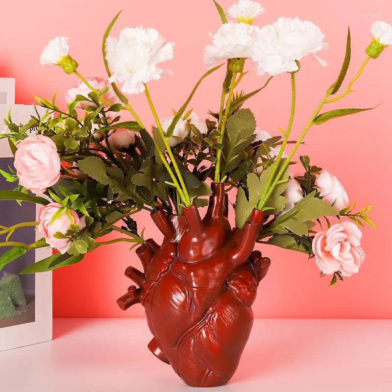 Vasos formato de coração vaso de flores resina seca vasos de escultura corporal ornamentos de mesa