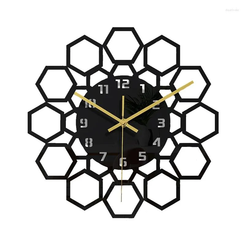 壁の時計縫製-11.8インチ幾何学ハニカムアクリルミラークロックリビングルームの家の装飾のためのウォッチウォッチ