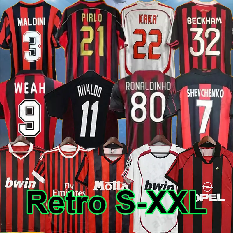 Camisetas retro 96 97 99 Jerseys de futbol de Gullit 02 03 04 05 06 Milanes Vintage Maldini Van Basten Futbol Ronaldo Kaka Inzaghi AC 06 07 09 10 11
