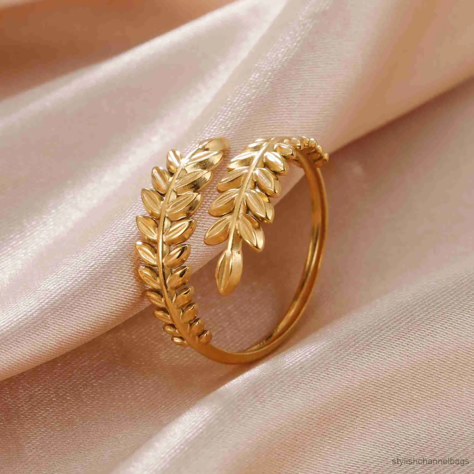 Band Rings Skyrim New In Wheat Ears Ring Stainless Steel Gold Color Open Women Rings 2023 Trendy Jewelry Valentine Gift