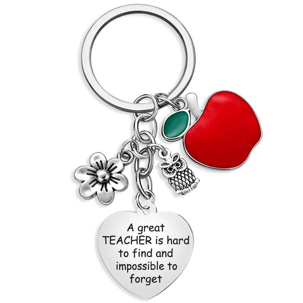 Teach Teacher Inspire Portachiavi Apple Portachiavi in acciaio inossidabile Portachiavi Donna Uomo Unisex Gioielli di moda Regalo di Natale