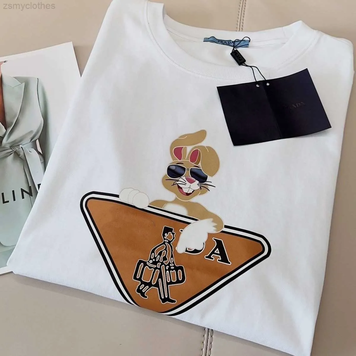 Brand PR Pure Cotton Short Sleeved Trendy T-shirt High Version New Sunglasses Rabbit Loose Casual Men Tee