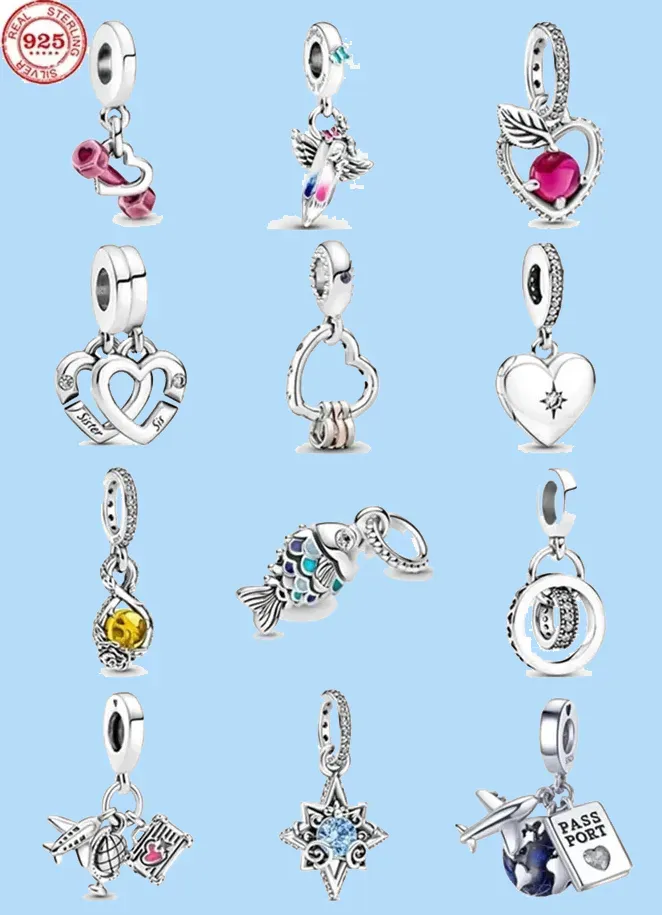 925 charm pärlor tillbehör passar pandora charms smycken smycken gåva grossist utsökt hänge amulet dingle