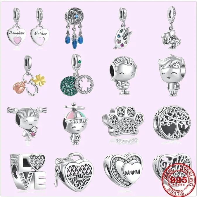 925 perles de charme accessoires fit pandora charmes bijoux femmes perles haute qualité bijoux cadeau en gros quatre trèfle serrure coeur pendentif