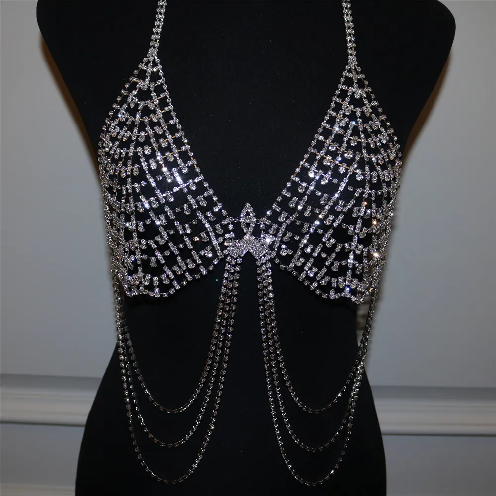 Multi Layered Tassel Silver Body Chain Belt For Women Shiny Mesh