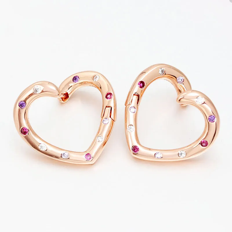 Luxury Rose Gold Heart Hoop Earrings For Pandora Jewelry 925