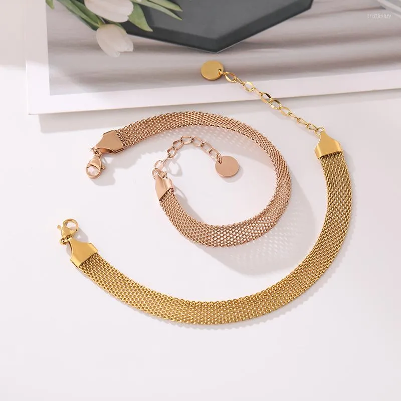 Pulseiras de link pulseira de malha larga para mulheres meninas cor de ouro rosa aço inoxidável Acessório Charms Jewelry Gift Wholesale (GB018)