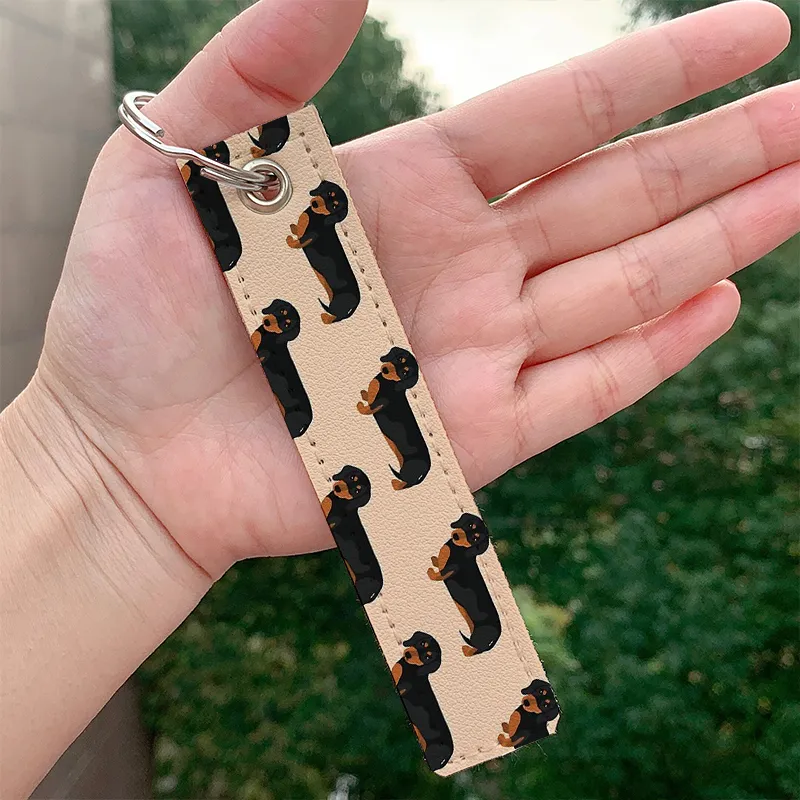Sausage Dog Lovers leather motorcycle Dachshunds Key chain Strap Key rings Hanging Holder Bag Wallet Keychain Hanging Bag