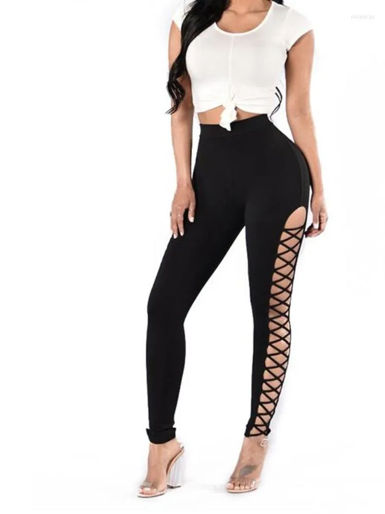 Black Side Bandage Cross Cut Out Leggings For Women Sexy Hallow Out  Streetwear With Leg Holes, Slim Fit For Fall From Rosalucas, $17.52