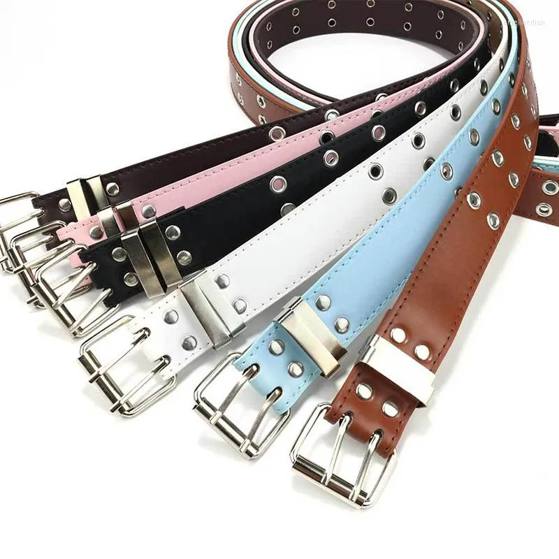 Y2K Designer Punk PU Leather Belt With Double Row Holes For