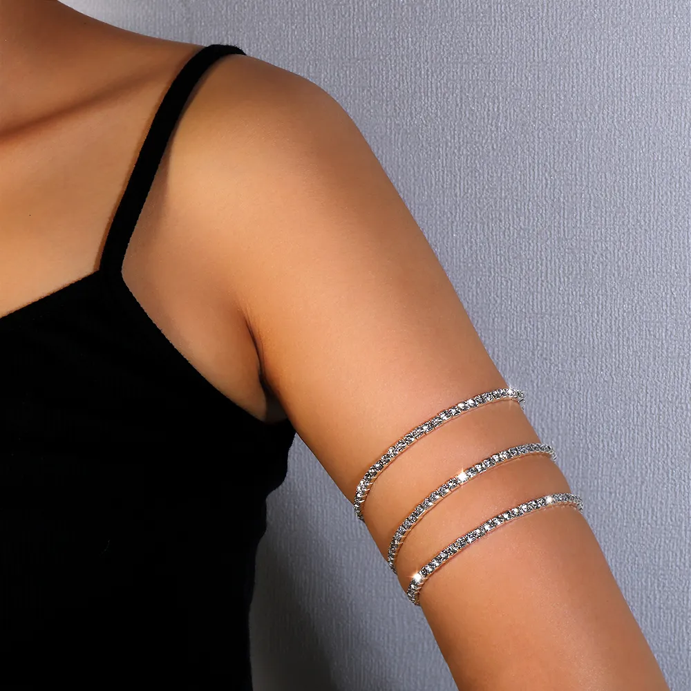 Boho Crystal Arm Silver Stacking Bracelets Cuff For Women Elegant
