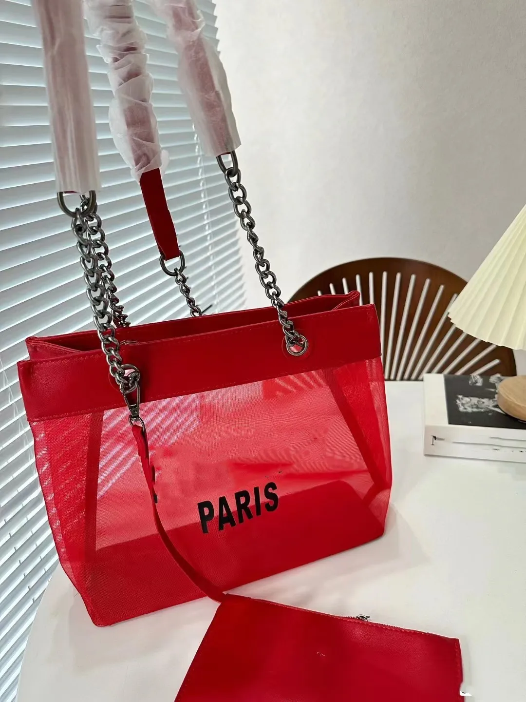 Transparent Mesh Tote Bag With Chain Womens Luxury Designer Shoulder Bag For Travel Casual Everyday Use Black Red White From Liuhongtai1 12.4 DHgate.Com